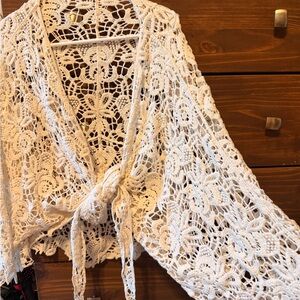 Elegant Cream Crocheted Shawl/Sweater/Wrap